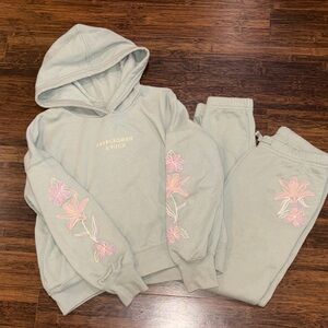 Abercrombie & Fitch Kids Olive Green Floral Hoodie and Joggers Set
